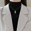 Flower 304 Stainless Steel Micro Pave Clear Cubic Zirconia with Plastic Pearl Pendant Necklaces FS-WGEF150-01-3
