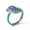 Ion Plating(IP) 201 Stainless Steel Hollow Out Leaf Adjustable Ring for Women RJEW-C045-05M-1