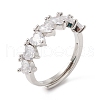 Clear Cubic Zirconia Heart Adjustable Ring RJEW-F124-05P-1
