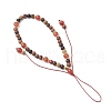 Dyed Natural Banded Agate & Wood Round Beaded Phone Hand Strap Chains HJEW-JM03365-02-4