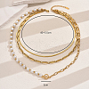 Baroque Style Stainless Steel & Brass & Imitation Pearl 3 Layered OT Buckle Necklaces for Women EE6701-3