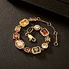 Brass Pave Colorful Cubic Zirconia Geometric Rectangle Flat Round Square Link Chain Bracelets for Women and Men IX3096-1