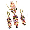 Leaf Brass with Cubic Zirconia Pendant Necklace & Hoop Earring & Ring FS-WGD46EA-03-4