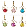Cat Head Copper Wire Wrapped Glass Bead Pendant Decorations HJEW-JM03236-2