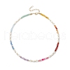 Electroplated Glass & Cultured Freshwater Pearl & Natural Mixed Stone Faceted Round Beaded Chakra Necklaces for Women NJEW-JN05248-4