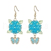 304 Stainless Steel Flower with Butterfly Dangle Earrings EJEW-MZ00455-03-2