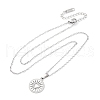 Flat Round with Heart 304 Stainless Steel Pendant Necklaces NJEW-H059-15P-4