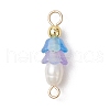 Frosted Flower Natural Cultured Freshwater Pearl & Acrylic Connector Charms PALLOY-JF03590-11-3