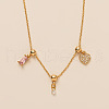 Rectangle Heart Brass Pave Clear and Pink Cubic Zirconia Pendant Necklaces for Women FS-WG06C6B-07-1