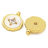 Flat Round Coin Shape Brass Cubic Zirconia Pendants with Shell KK-D534-06G-2