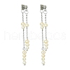 Mother's Day Jewellery Natural Pearl Beaded Tassel Dangle Stud Earrings EJEW-JE05514-02-1