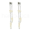 Natural Pearl Beaded Tassel Dangle Stud Earrings EJEW-JE05514-02-1