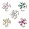 Flower Brass Micro Pave Cubic Zirconia Cuff Rings for Women RJEW-A069-14P-2