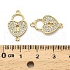 Brass Micro Pave Clear Cubic Zirconia Heart Lock Connector Charms KK-M324-14G-3