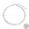 Rhodium Plated 925 Sterling Silver Double Layered Cable Chain Anklet with Beads for Women AJEW-F162-005P-3