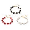 3Pcs 3 Styles Round Shell Pearl & Natural Black Onyx & Carnelian Beaded Bracelets for Women BJEW-MZ00151-2