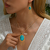 Bohemian Ethnic Oval Synthetic Turquoise Fringed Earrings & Necklaces Sets LA0641-5