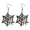 Halloween Theme Spider Web with Spider Handmade Glass Seed Beaded Dangle Earrings EJEW-MZ00481-01-2
