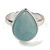 Natural Flower Amazonite Teardrop Adjustable Rings RJEW-K371-08S-22-3