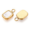 304 Stainless Steel Pave Natural Shell Rectangle Charms STAS-N112-09G-2