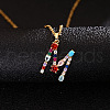Brass Pave Colorful Cubic Zirconia Initial Pendant Necklaces for Women FS-WG659DF-13-1