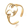 Hollow Human Face 304 Stainless Steel Open Cuff Rings for Women RJEW-M046-03G-2