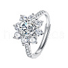 Rhodium Plated 925 Sterling Silver Flower Pave 6.5x3.9mm Moissanite Adjustable Rings for Women WG9AA84-01-4