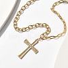 304 Stainless Steel Crystal Rhinestone Cross Pendant Cable Chain Necklaces NJEW-S442-07G-1