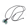 Adjustable Natural Green Aventurine Double Horn Pendant Necklace with Wax Cord for Women NJEW-B086-01G-2