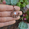 Copper Wire Wrapped Moon with Synthetic Moonstone Drop  Pendant Necklaces FS-WG5A52F-01-2