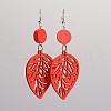 Trendy Leaf Wood Dangle Earrings EJEW-F0090-09D-1