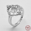 Anti-Tarnish Adjustable Rhodium Plated 925 Sterling Silver Ring Components STER-K038-091P-5