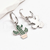 Fashionable Summer Beach 925 Sterling Silver Enamel Cactus Dangle Hoop Earrings Women's Vacation Gift XT7653-4