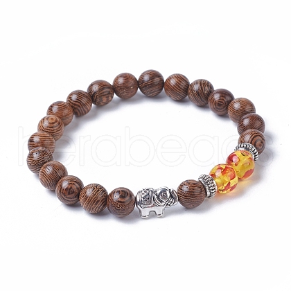 Dyed Wood Round Beads Stretch Bracelets BJEW-JB04839-02-1