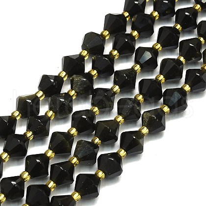 Natural Golden Sheen Obsidian Beads Strands G-I376-B01-01-1