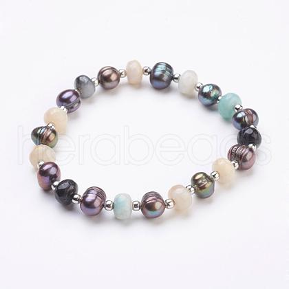 Natural Amazonite Beads Stretch Bracelets BJEW-JB03204-02-1