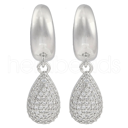 Teardrop Clear Cubic Zirconia Dangle Earrings EJEW-Q387-05P-1