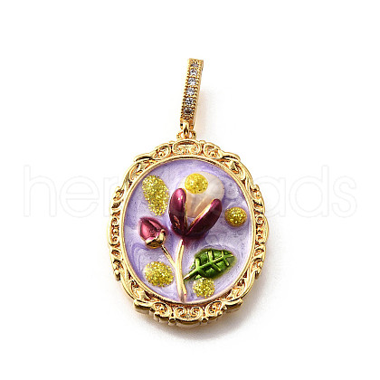 Brass Micro Pave Cubic Zirconia & Enamel Pendants KK-R222-08G-05-1