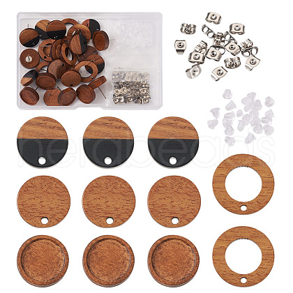 32Pcs 4 Style Flat Round & Donut Wood Stud Earring Findings & Earring Settings FIND-TA0002-30-1