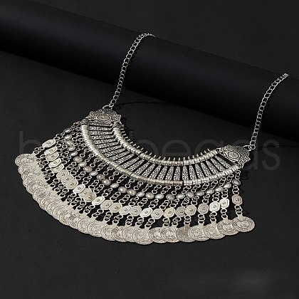 Tibetan Style Zinc Alloy Coin Tassel Chunky Bib Necklaces for Women FS-WGCC506-02-1