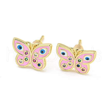 Butterfly with Evil Eye Real 18K Gold Plated Brass Stud Earrings EJEW-L269-098G-02-1
