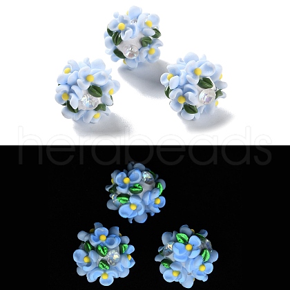 Luminous Polymer Clay Rhinestone Floral Ball Beads CLAY-U002-01C-1