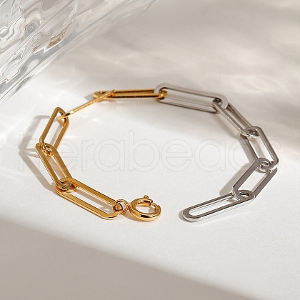 304 Stainless Steel Paper Clip Chain Bracelets for Men Women BJEW-Z108-04GP-1