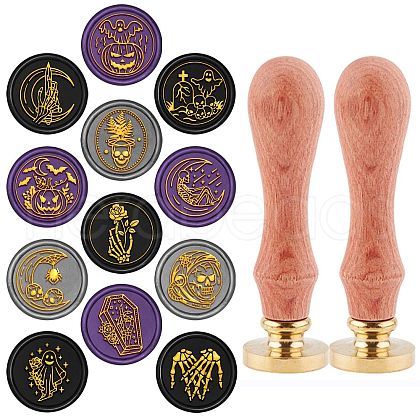 CRASPIRE 12Pcs 12 Patterns Brass Wax Seal Stamp AJEW-CP0004-30-1