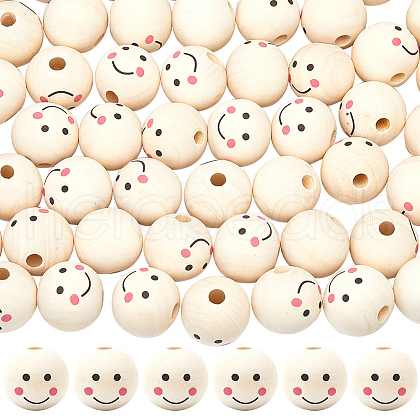 Gorgecraft 60Pcs Printed Natural Wood European Beads WOOD-GF0002-19B-1