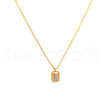 Classic Rectangle 925 Sterling Silver Clear Cubic Zirconia Pendant Cable Chain Necklaces DM1358-1-1