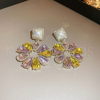 Flower Alloy Rhinestone Dangle Stud Earrings FS-WG2A466-02-1