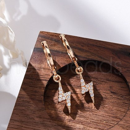 Brass Micro Pave Clear Cubic Zirconia Leverback Earrings EJEW-K300-22G-1