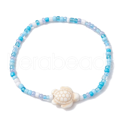 Glass with Dyed Synthetic Turquoise Beaded Stretch Bracelets BJEW-JB11031-01-1
