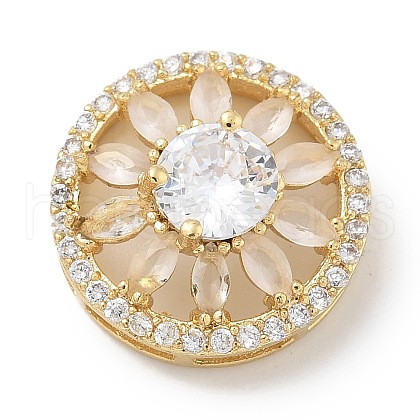 Rack Plating Brass Cubic Zirconia Glass Flat Round Multi-strand Links KK-L224-029G-02-1